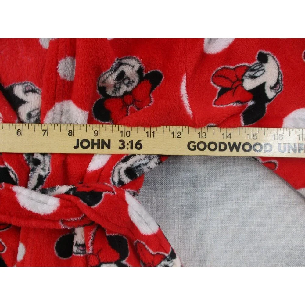 Disney Minnie Mouse Girls Red Hooded Fleece Robe XS(4) Polka Dot Print Flame Res